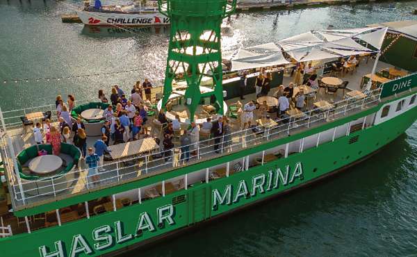 The Lightship floating restaurant is one of many attractions at Haslar Marina in the historic maritime heart of Portsmouth Harbour.