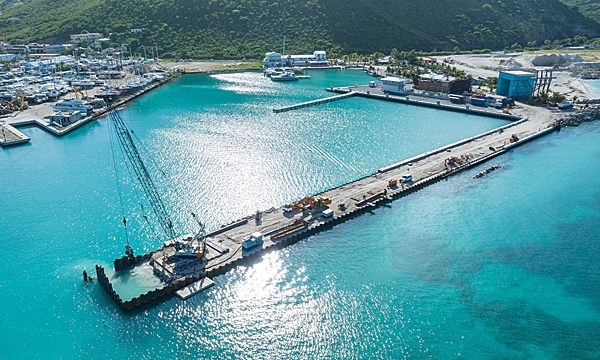 The impressive cofferdam significantly enhances megayacht mooring opportunities in the region.