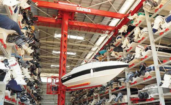 Capria stacker cranes can rack bigger boats at higher levels than most forklifts.