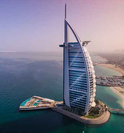 A floating terrace extension to the iconic Burj Al Arab hotel, which sits on reclaimed land.