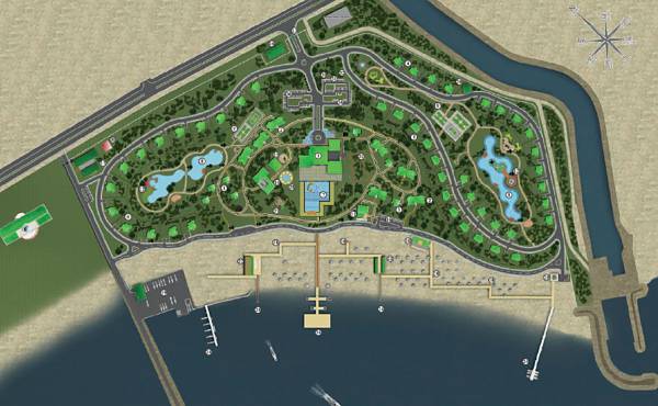 Layout of the Yelken Yacht Club and its marina in Turkmenistan. The club opened in 2010 and offers the best infrastructure in the Caspian Sea.
