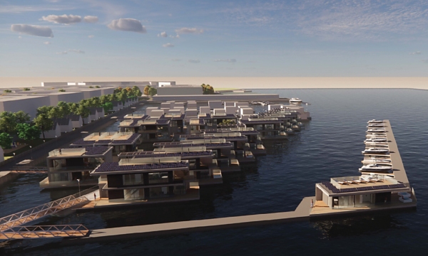 Bluet has overall project supervision responsibility for a marina development with floating houses at Verkkosaari in Finland. The project will be built in phases, starting with the marina in spring 2025. Image/design  Bluet Oy.