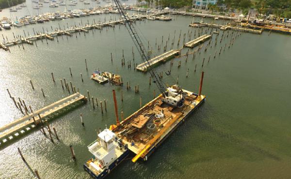 Building new marina piers following the devastation caused by Hurricane Irma in 2017.