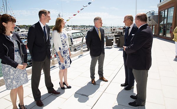 Mike Ward speaks to HRH Prince Philip in 2015 when the Royal Southern Yacht Club opened Prince Philip Yacht Haven in the UK.